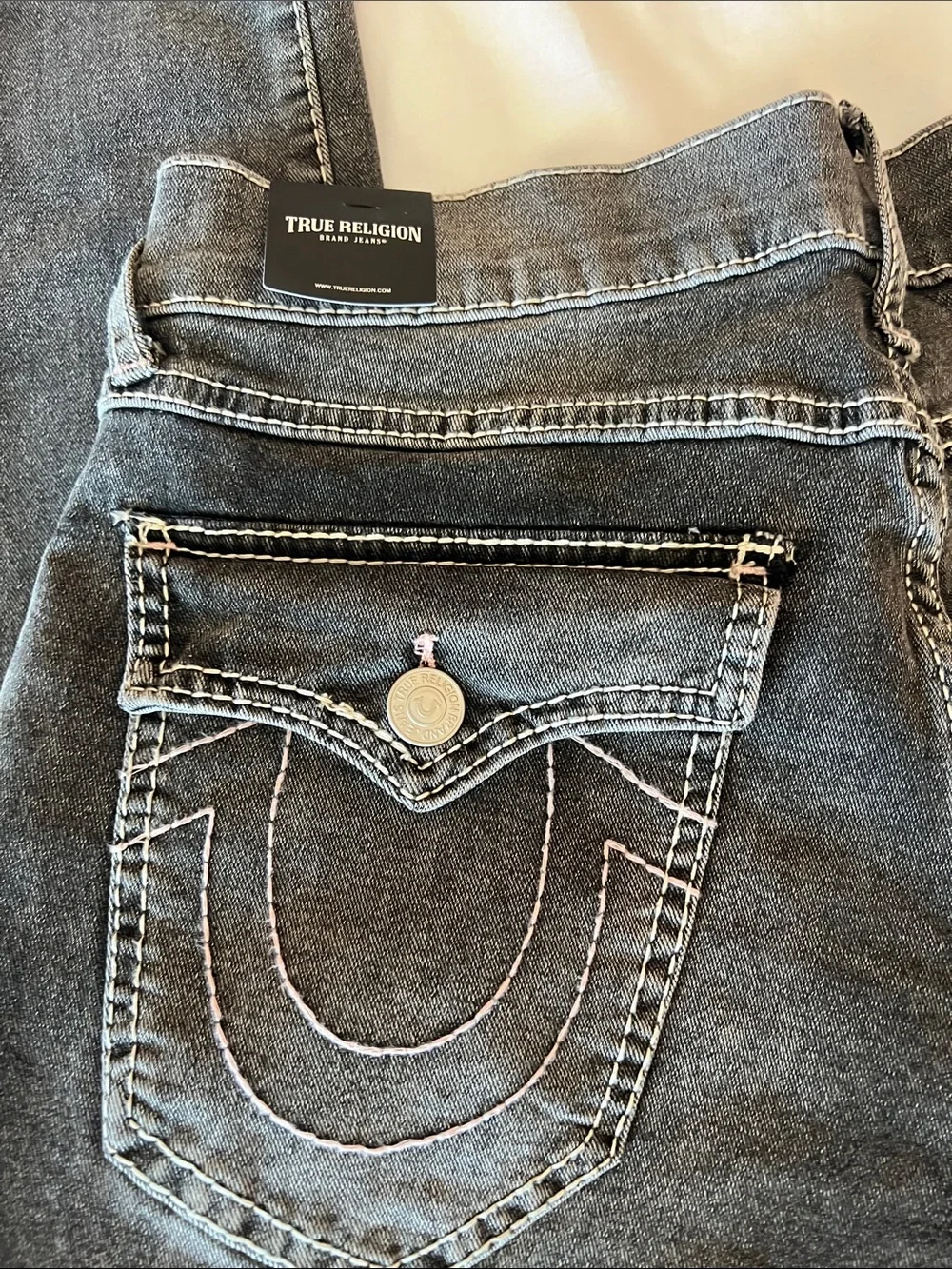True Religion GENO Gray Washed Back Pocket Jeans